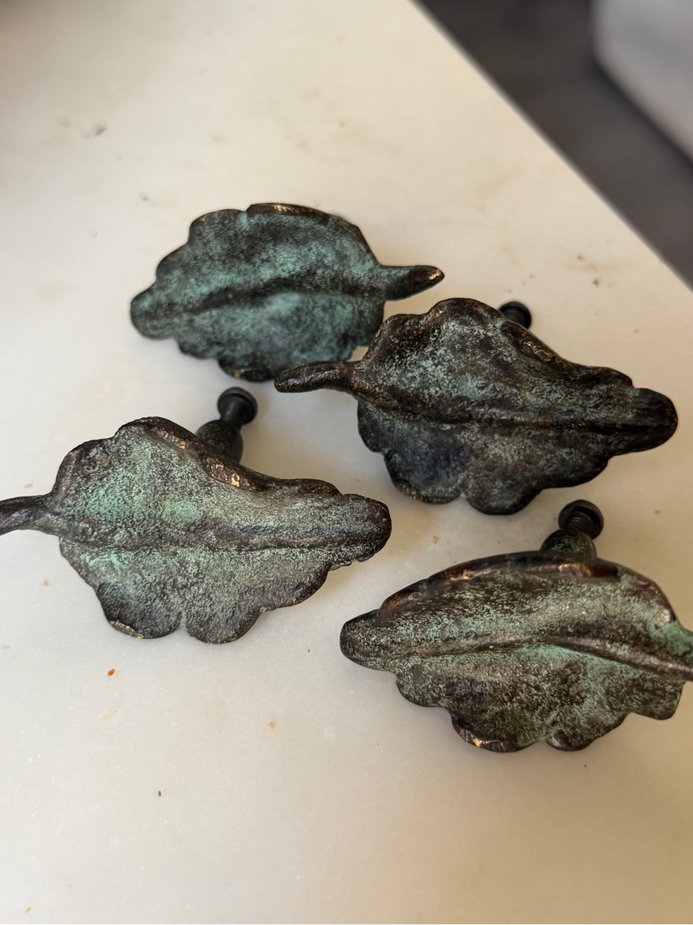 Vintage-Style Leaf Cabinet Knobs in Verdigris Patina - Unbranded